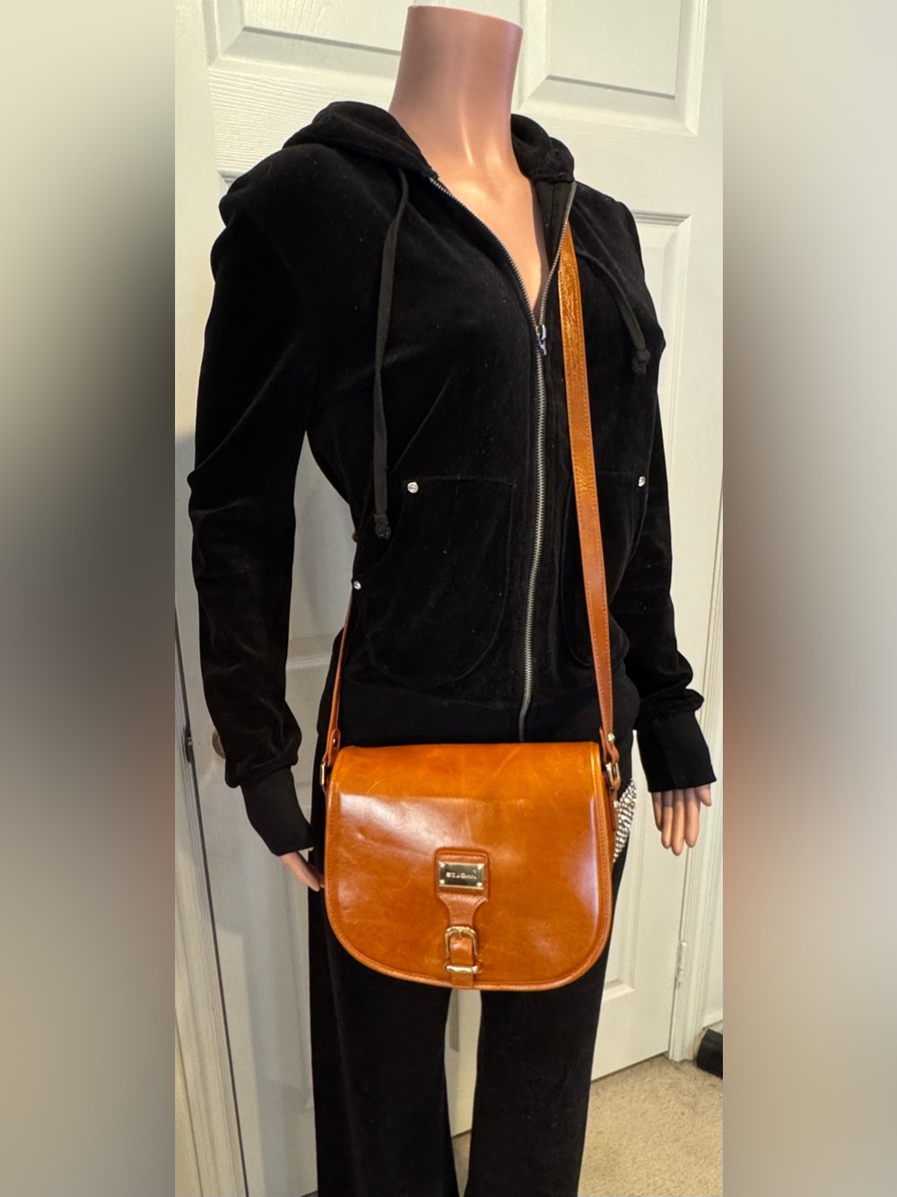 St. John Saddle Crossbody Bag in Cognac Brown
